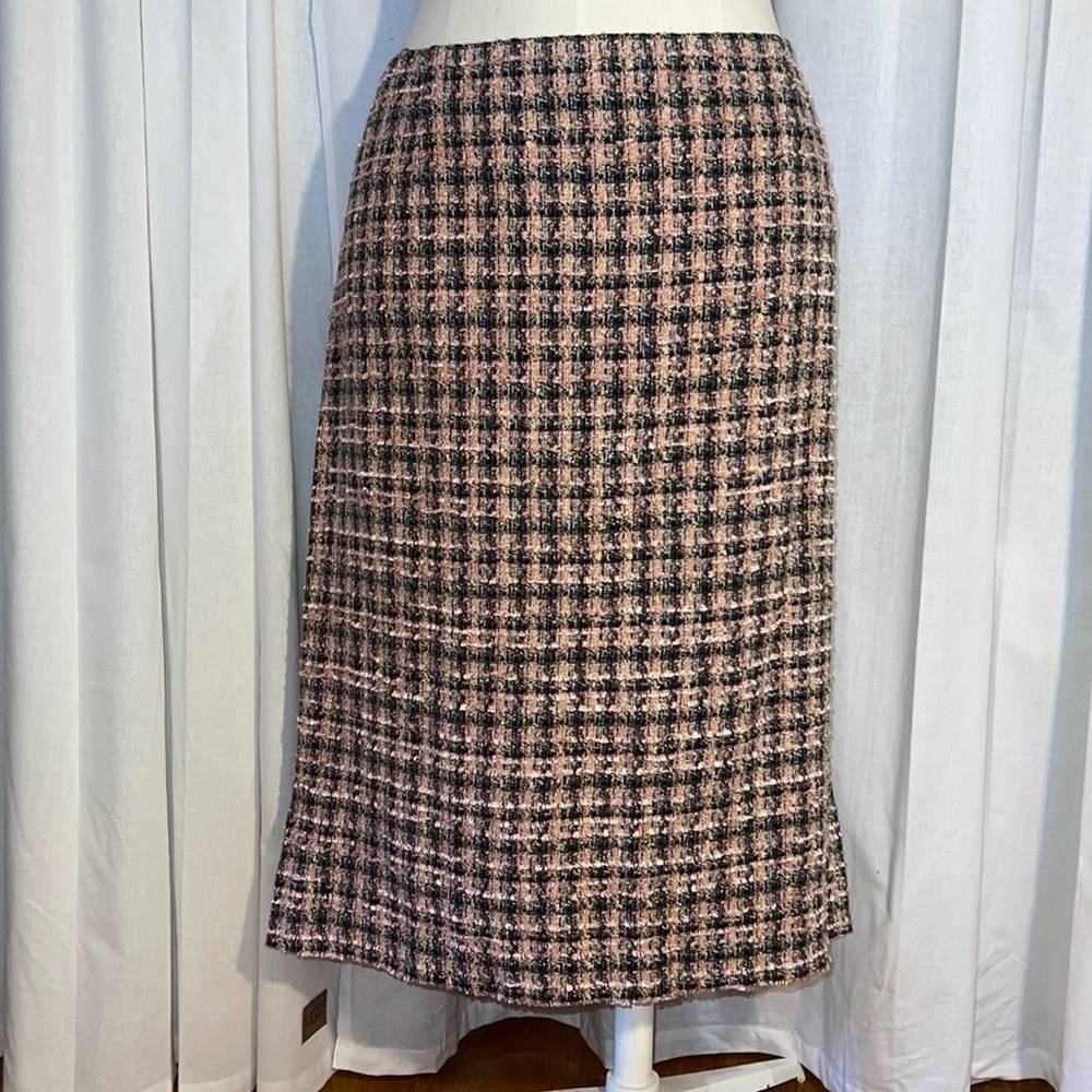 Dué Per Dué slubby pink/black/shades of grey tweed midi skirt with side slits